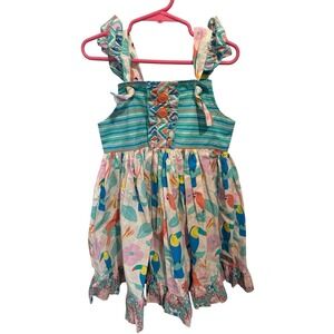 Eleanor Rose Tropical Dress Parrots Bird Blue Pink Meredith Dress Size: 5-6